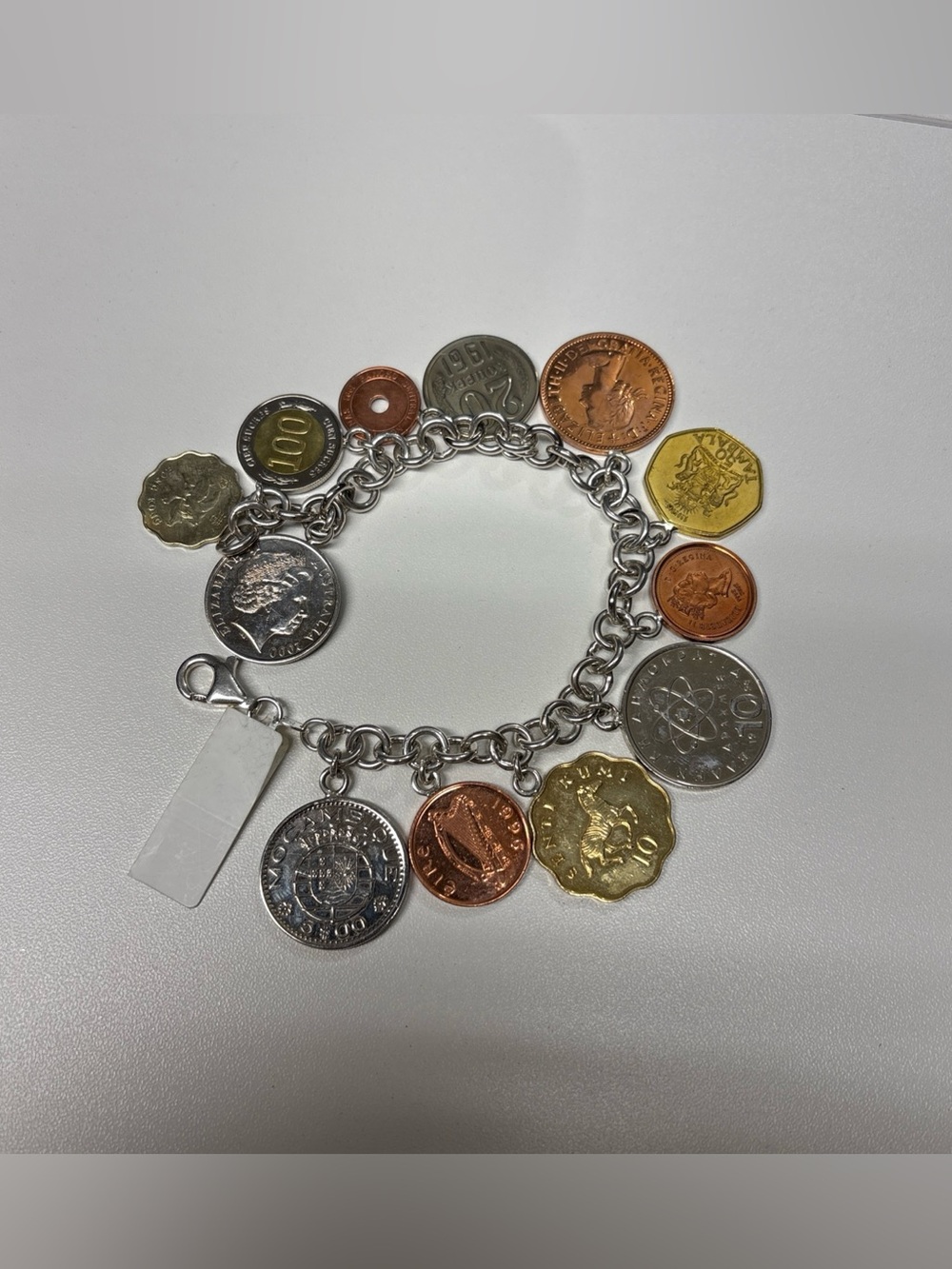 Silver Tone Multicolor Coin Charm Bracelet - Women Accessories Italian.